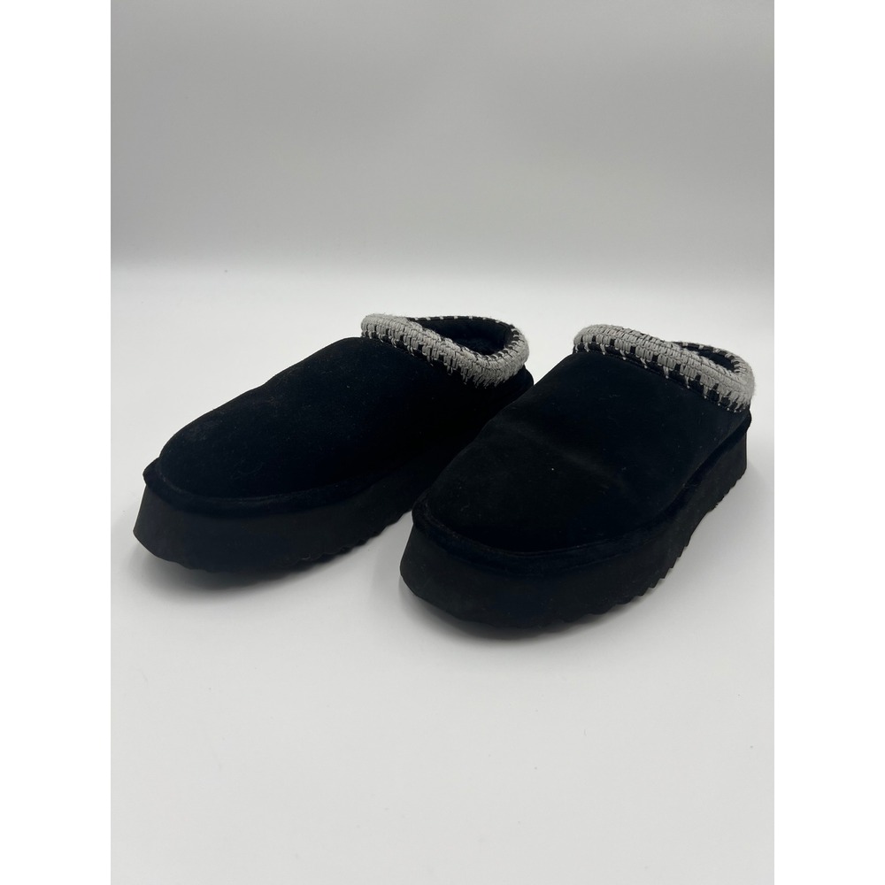 Steve Madden Black Suede Platform Slippers Whipstitch Faux Fur Women Size 8